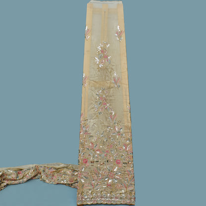 Beige Color Tissue Embroidery Fabric