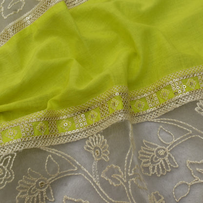 Parrot Green Color Cotton Plazo Embroidery Fabric