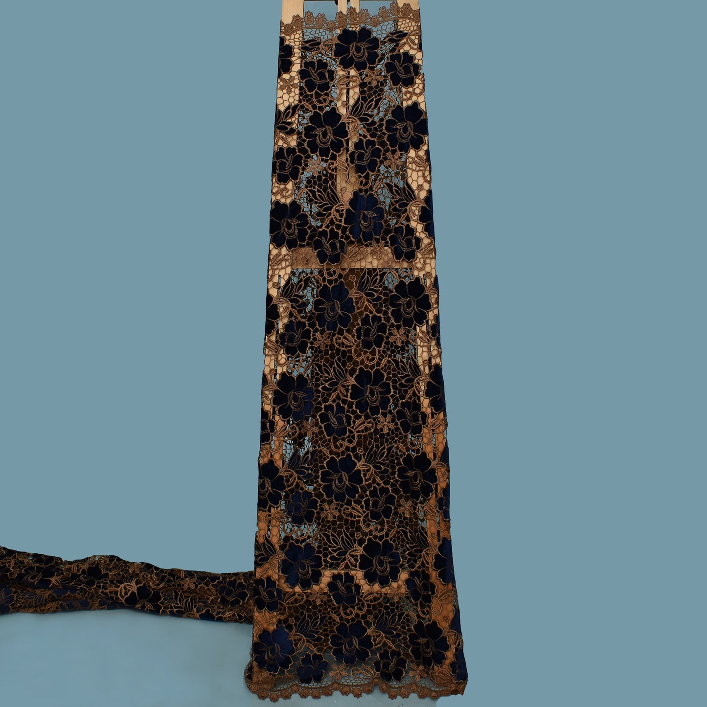 Navy Blue Color Velvet Cut Work Fabric