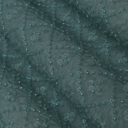 Green Color Chinon Embroidery Fabric
