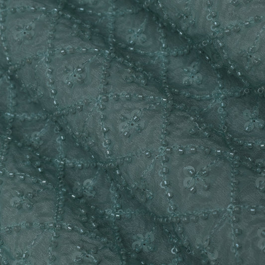 Green Color Chinon Embroidery Fabric