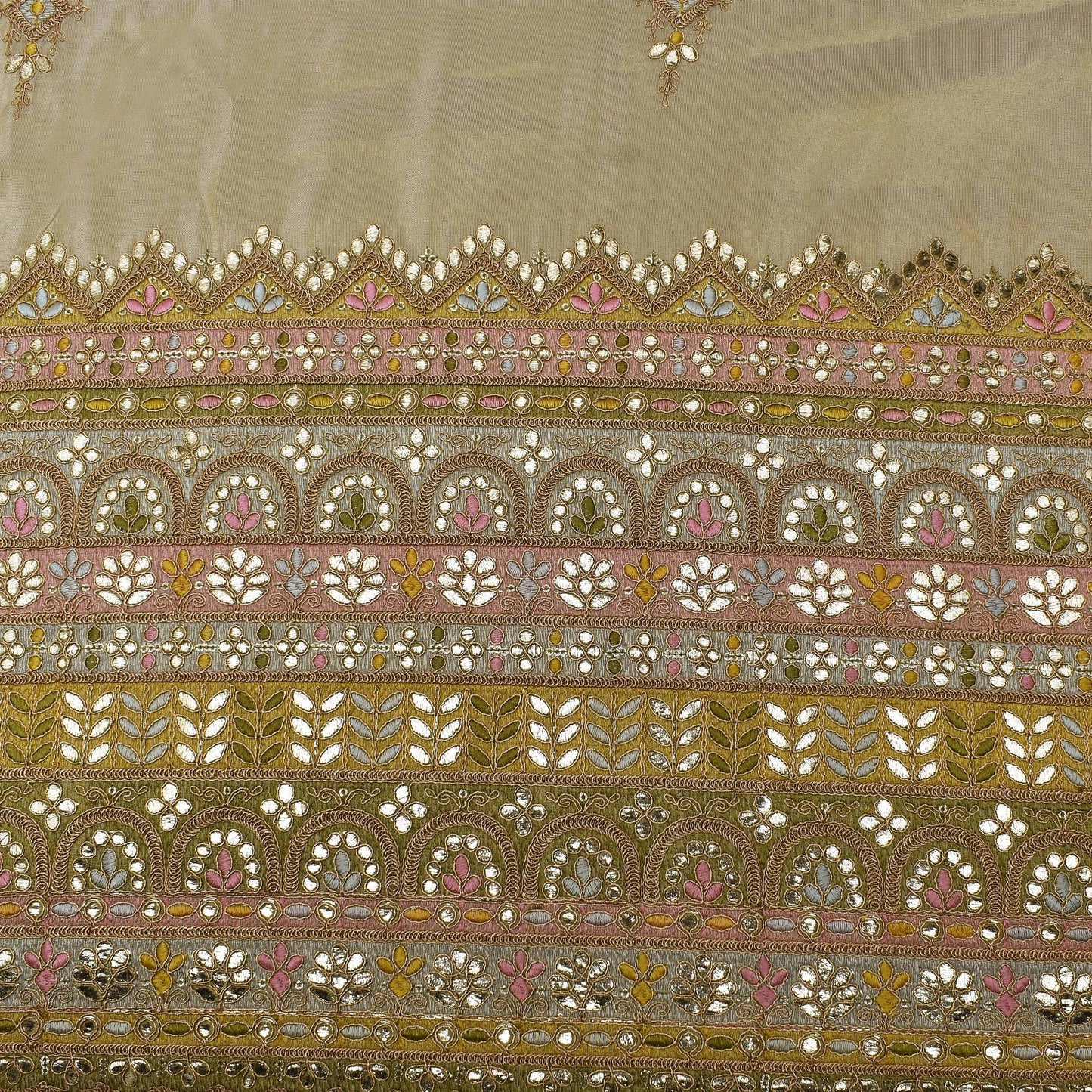 Beige Color Tissue Embroidery Fabric