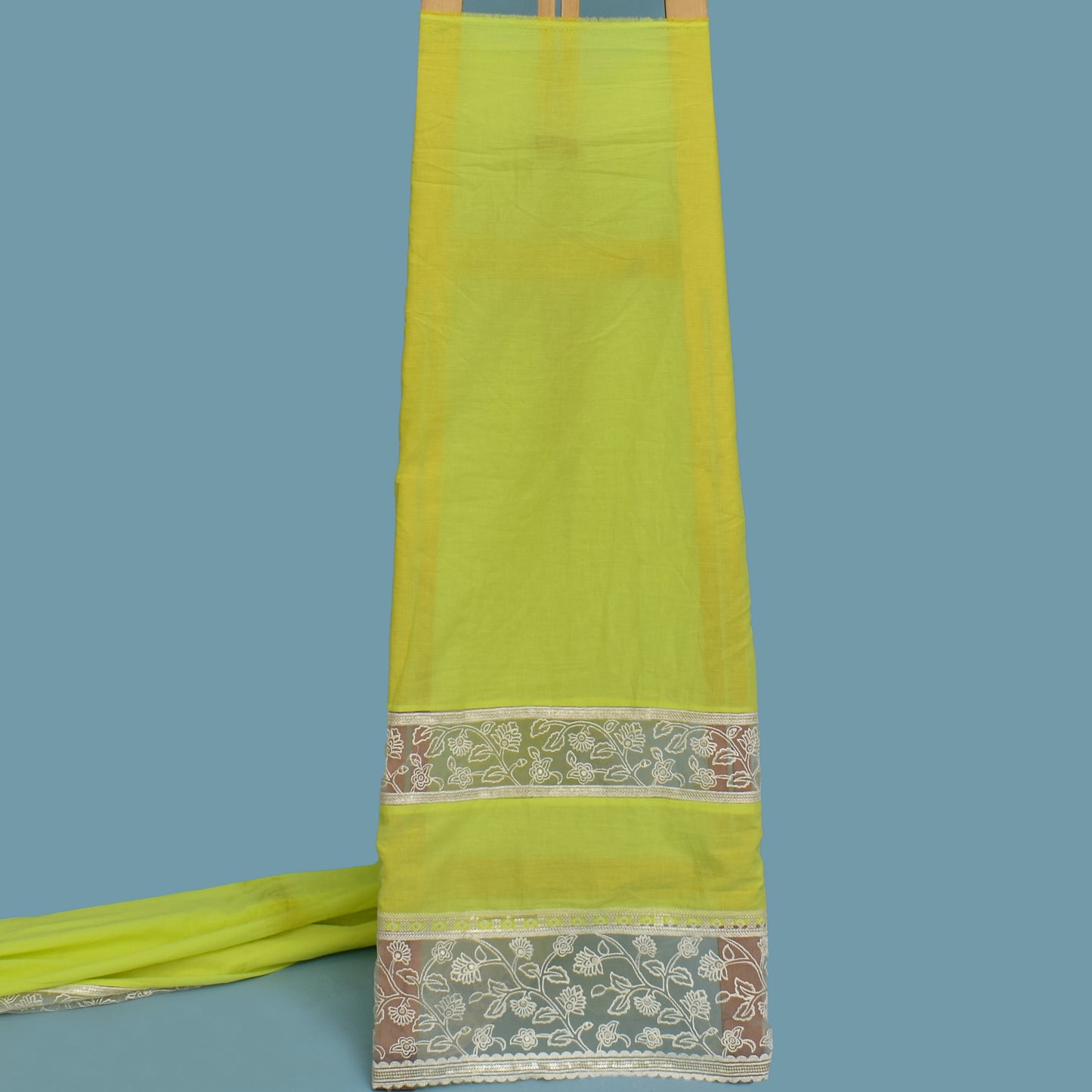 Parrot Green Color Cotton Plazo Embroidery Fabric