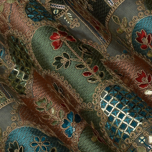 Mint Green Color Tissue Border Embroidery Fabric