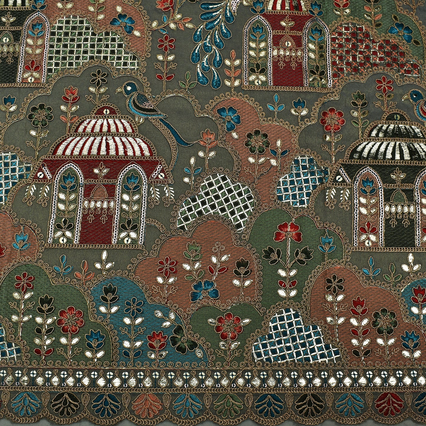 Mint Green Color Tissue Border Embroidery Fabric