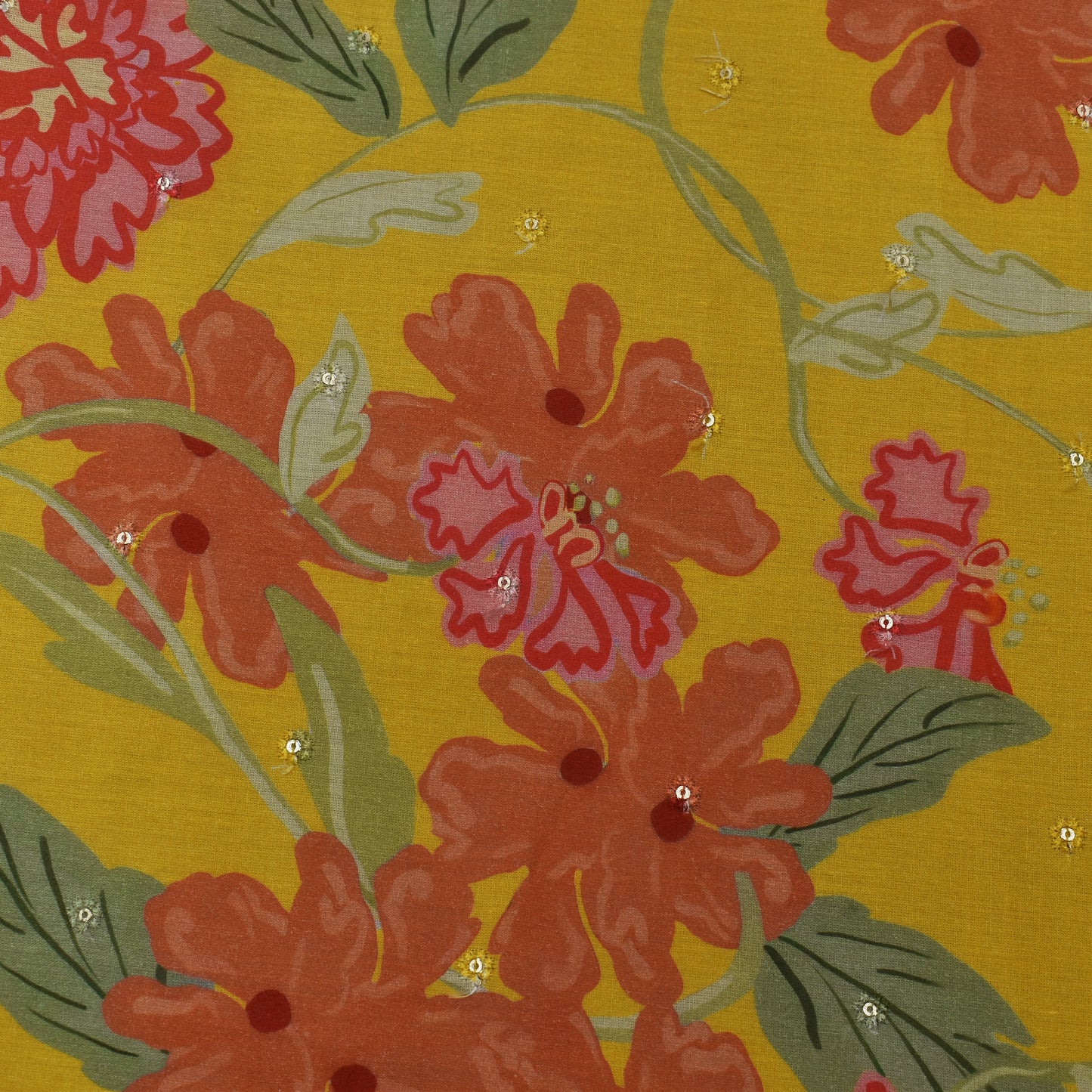 Multi Color Mulmul Print Booti Fabric