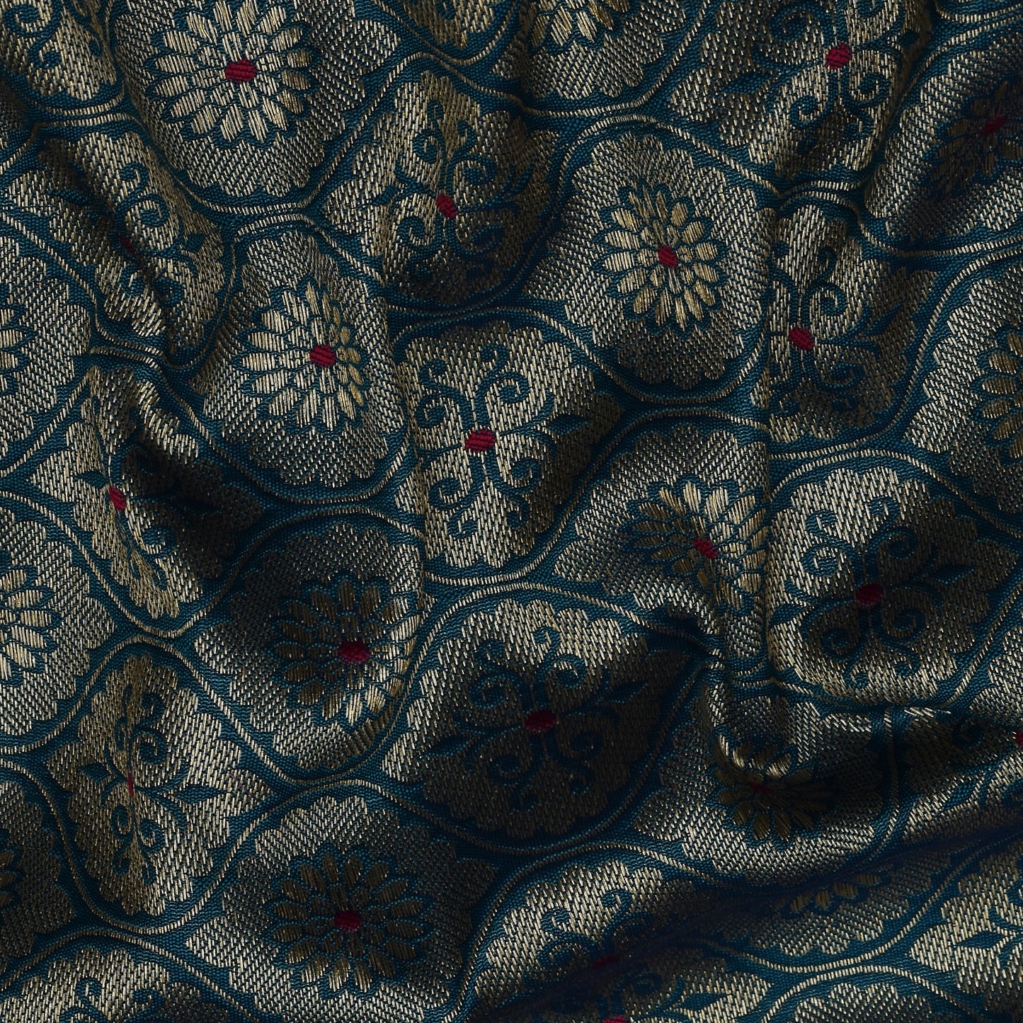 Pea Cock Blue Color Katan Meena Brocade Fabric