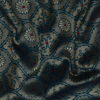 Pea Cock Blue Color Katan Meena Brocade Fabric