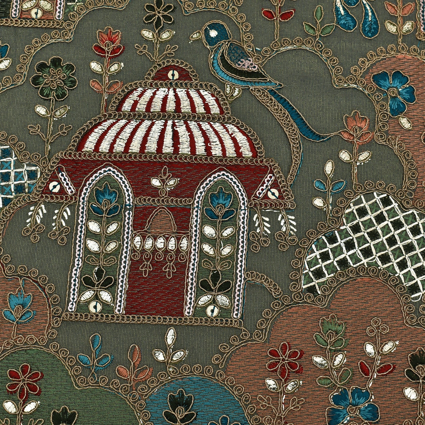 Mint Green Color Tissue Border Embroidery Fabric