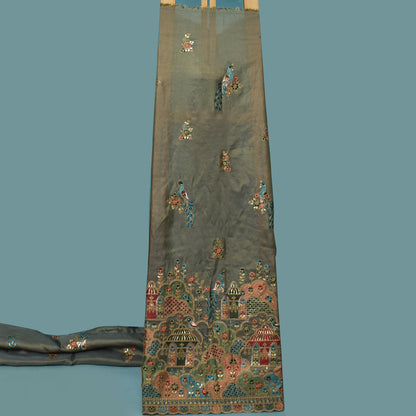 Mint Green Color Tissue Border Embroidery Fabric