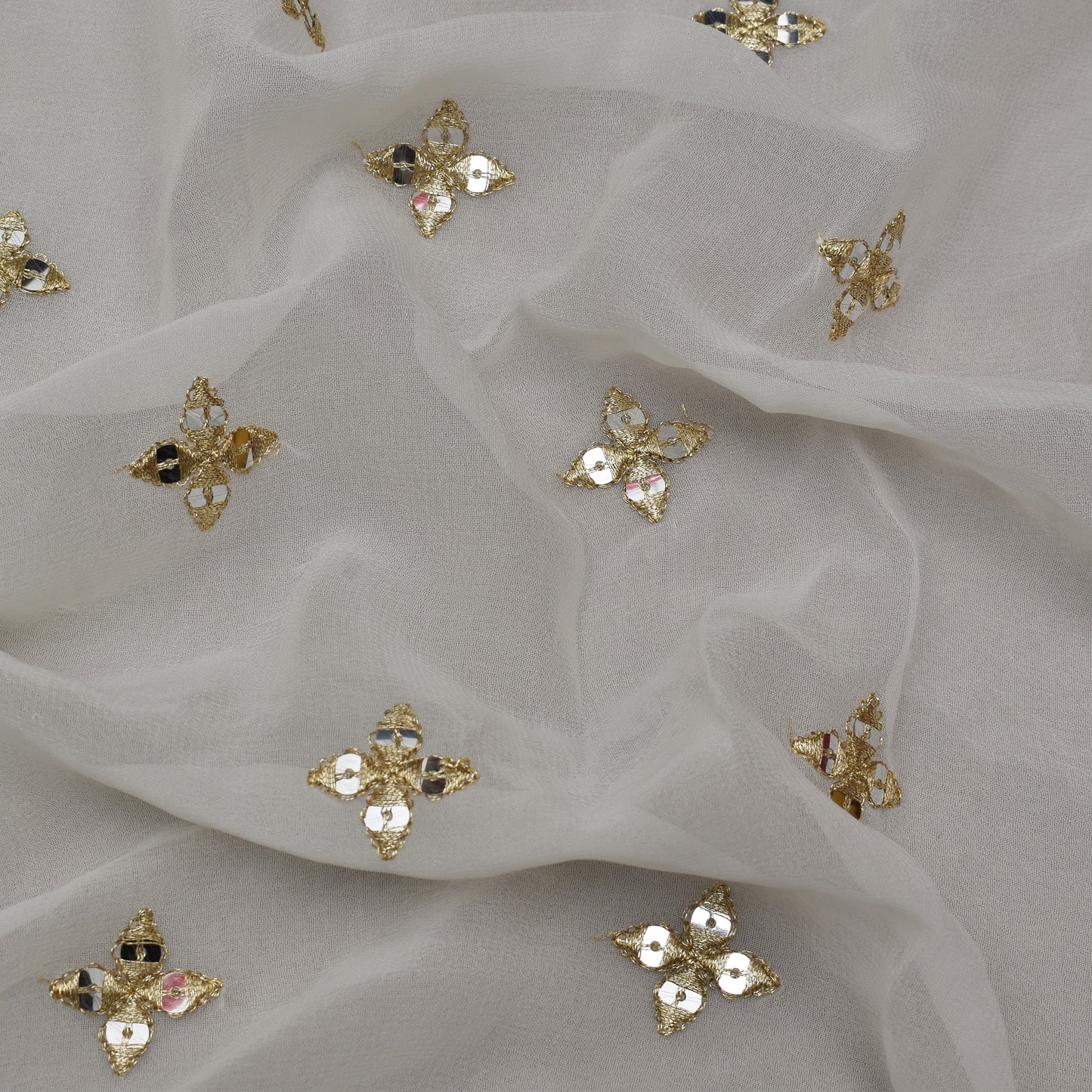 White Color Georgette Booti Fabric