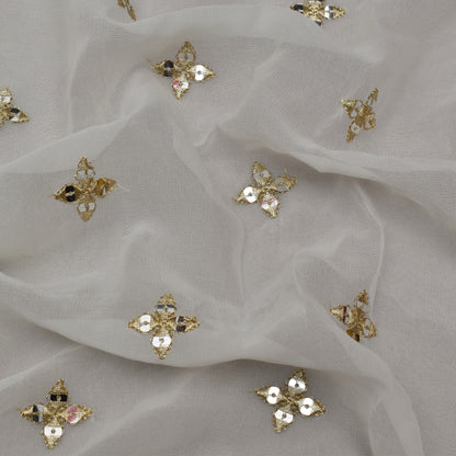 White Color Georgette Booti Fabric