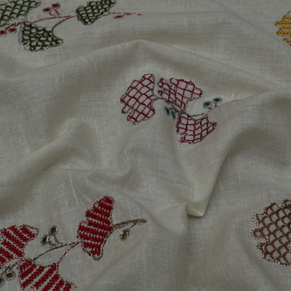 Cream Color Cotton Embroidery Fabric