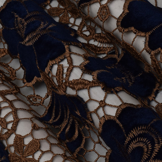 Navy Blue Color Velvet Cut Work Fabric