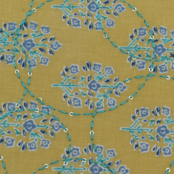 Multi Color Kora Cotton Embroidery Fabric (Cut Pieces 3Mtr)