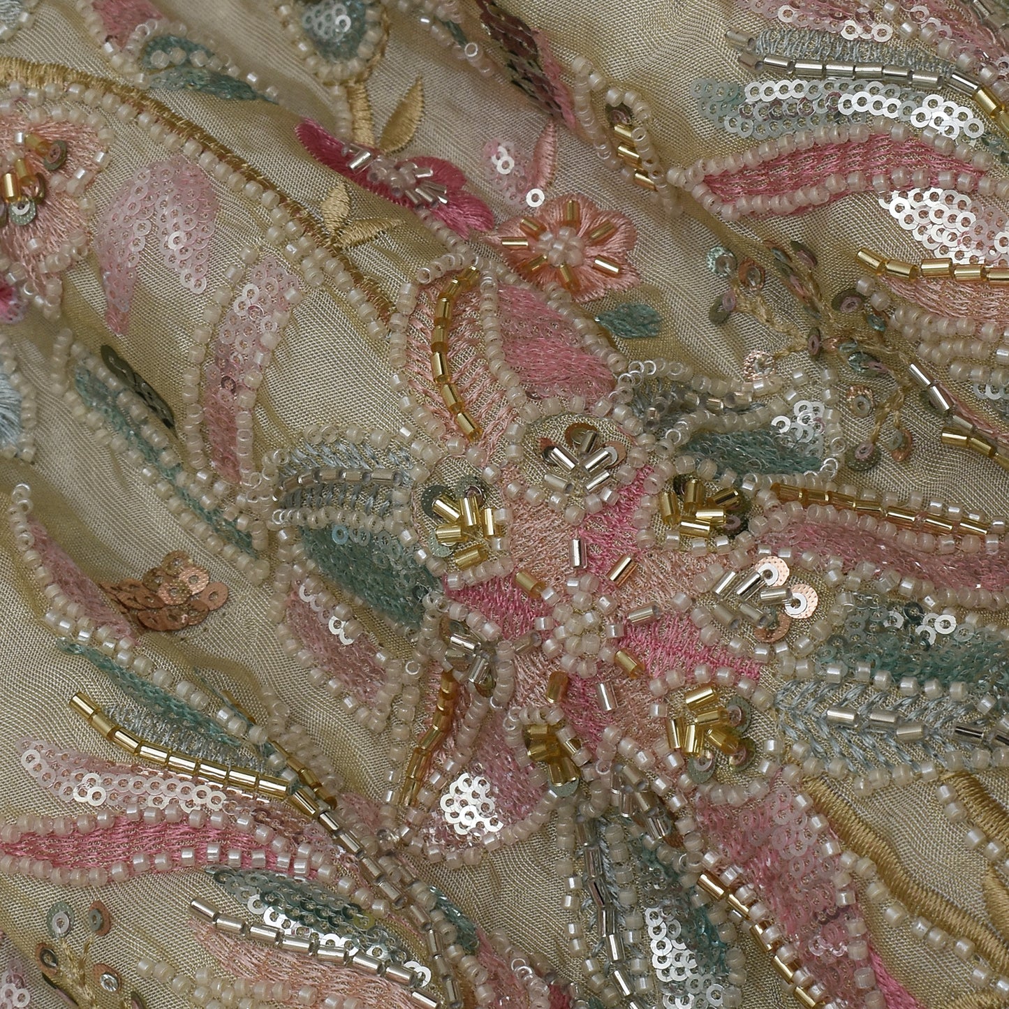 Beige Color Tissue Embroidery Fabric