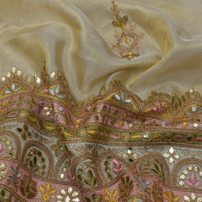 Beige Color Tissue Embroidery Fabric