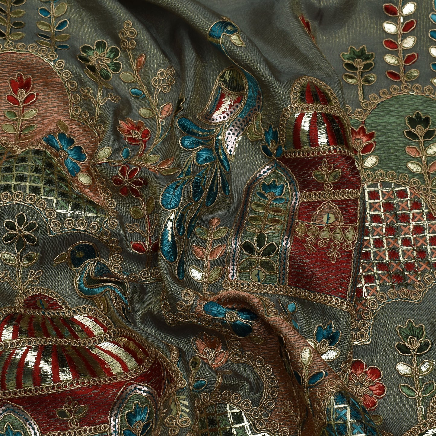 Mint Green Color Tissue Border Embroidery Fabric