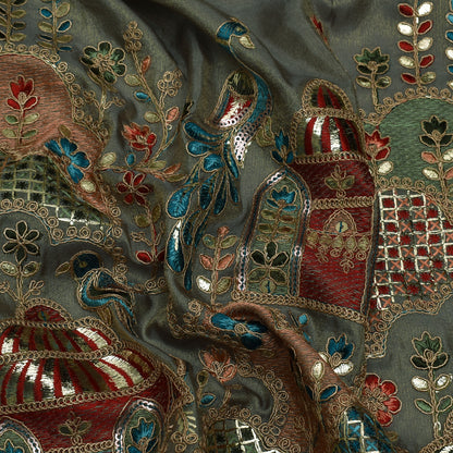 Mint Green Color Tissue Border Embroidery Fabric