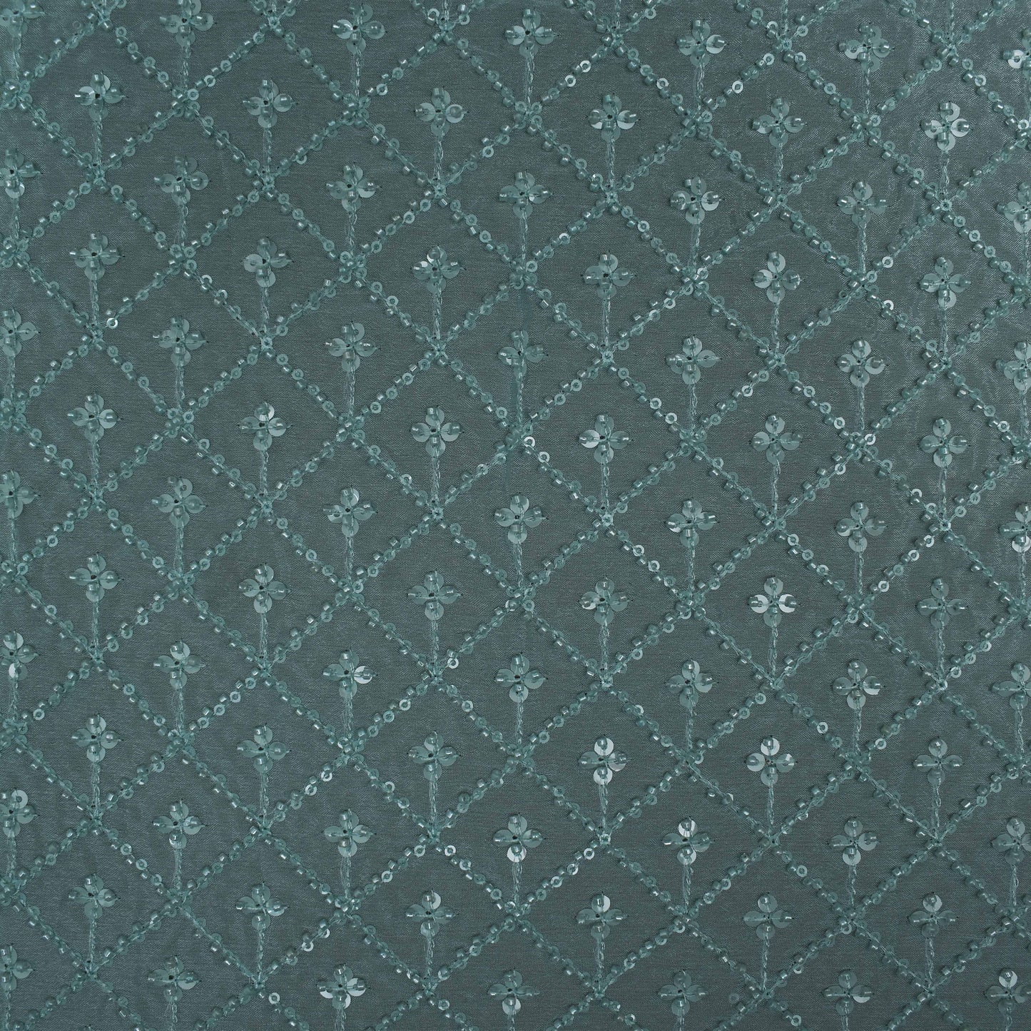 Green Color Chinon Embroidery Fabric