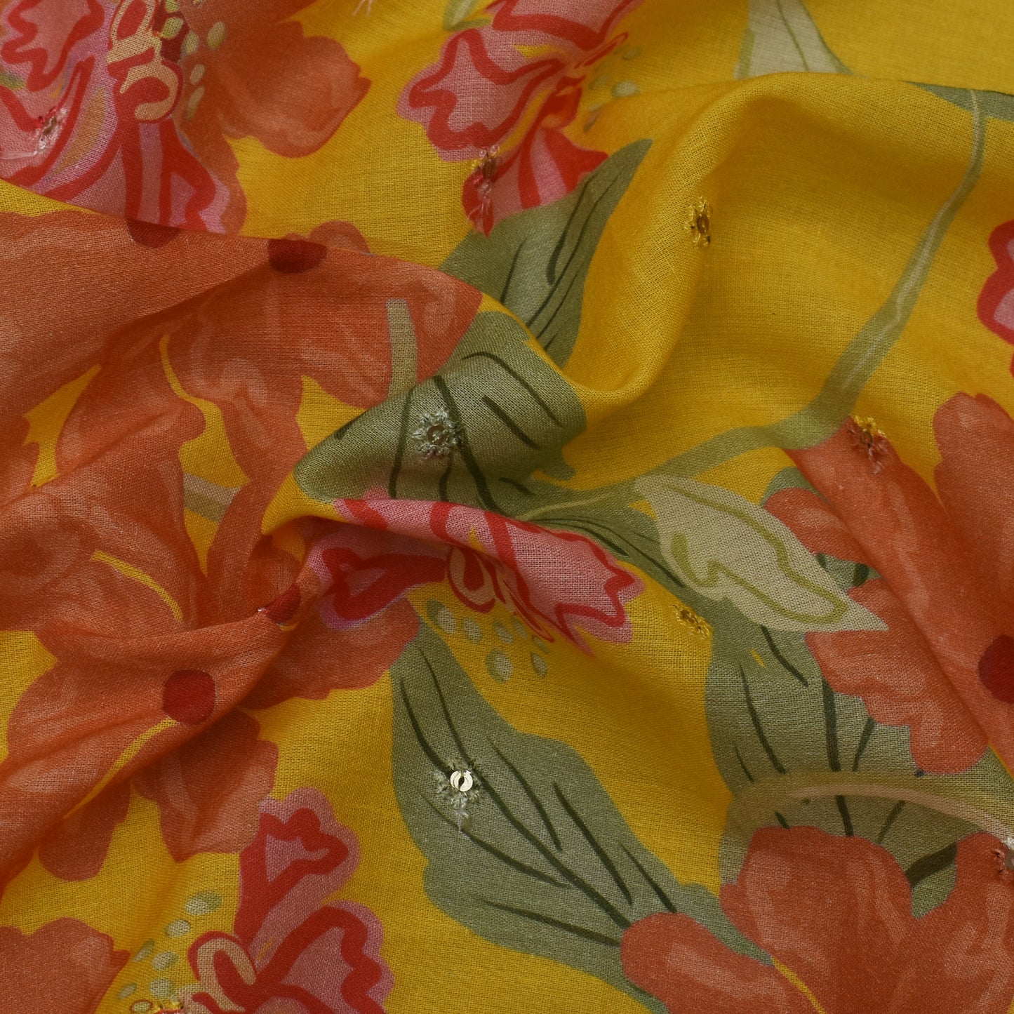 Multi Color Mulmul Print Booti Fabric