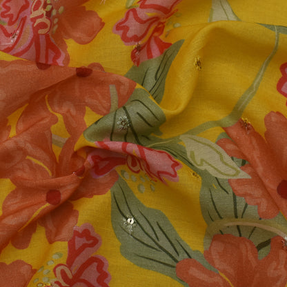 Multi Color Mulmul Print Booti Fabric