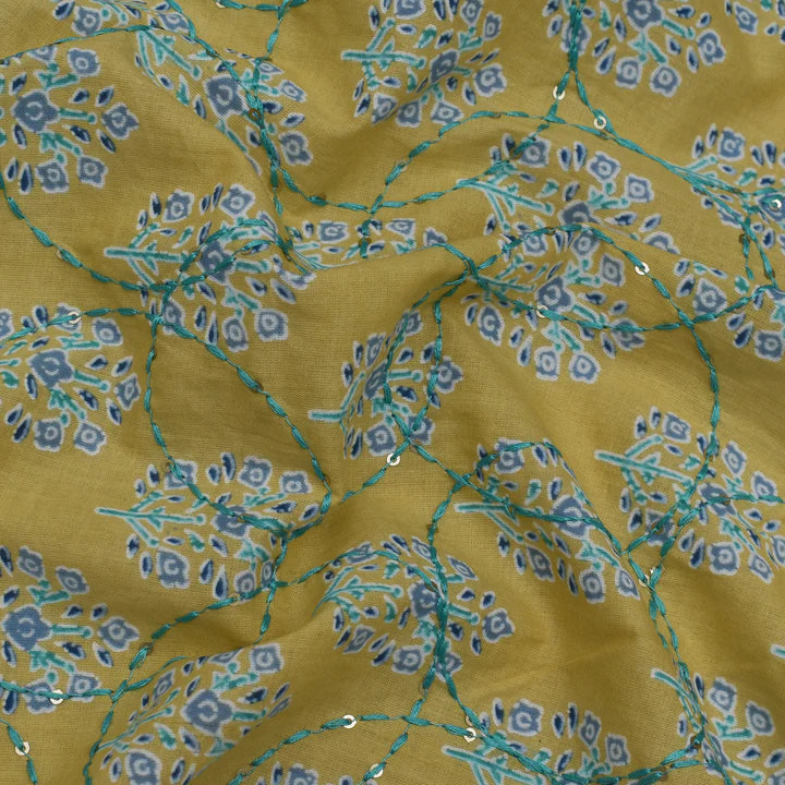 Multi Color Kora Cotton Embroidery Fabric (Cut Pieces 3Mtr)