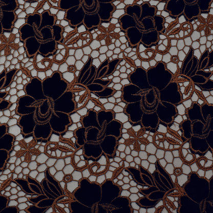 Navy Blue Color Velvet Cut Work Fabric