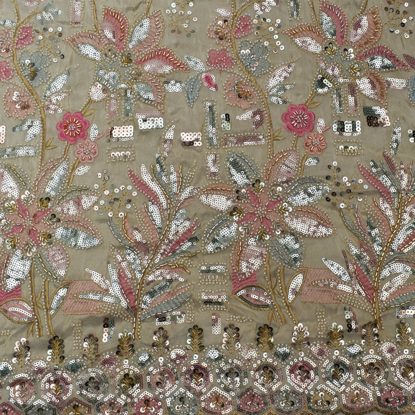 Beige Color Tissue Embroidery Fabric