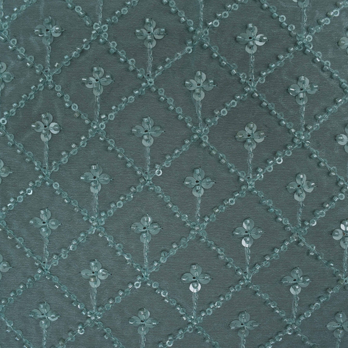 Green Color Chinon Embroidery Fabric