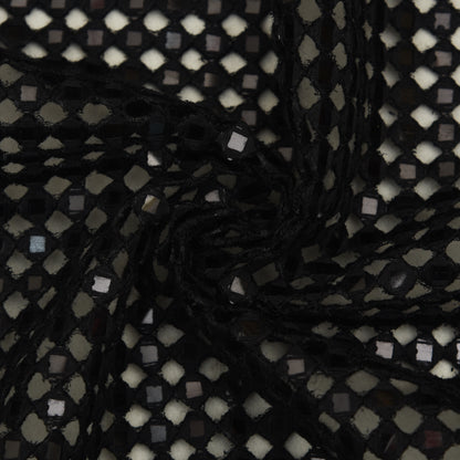 Black Color Net Embroidery Fabric