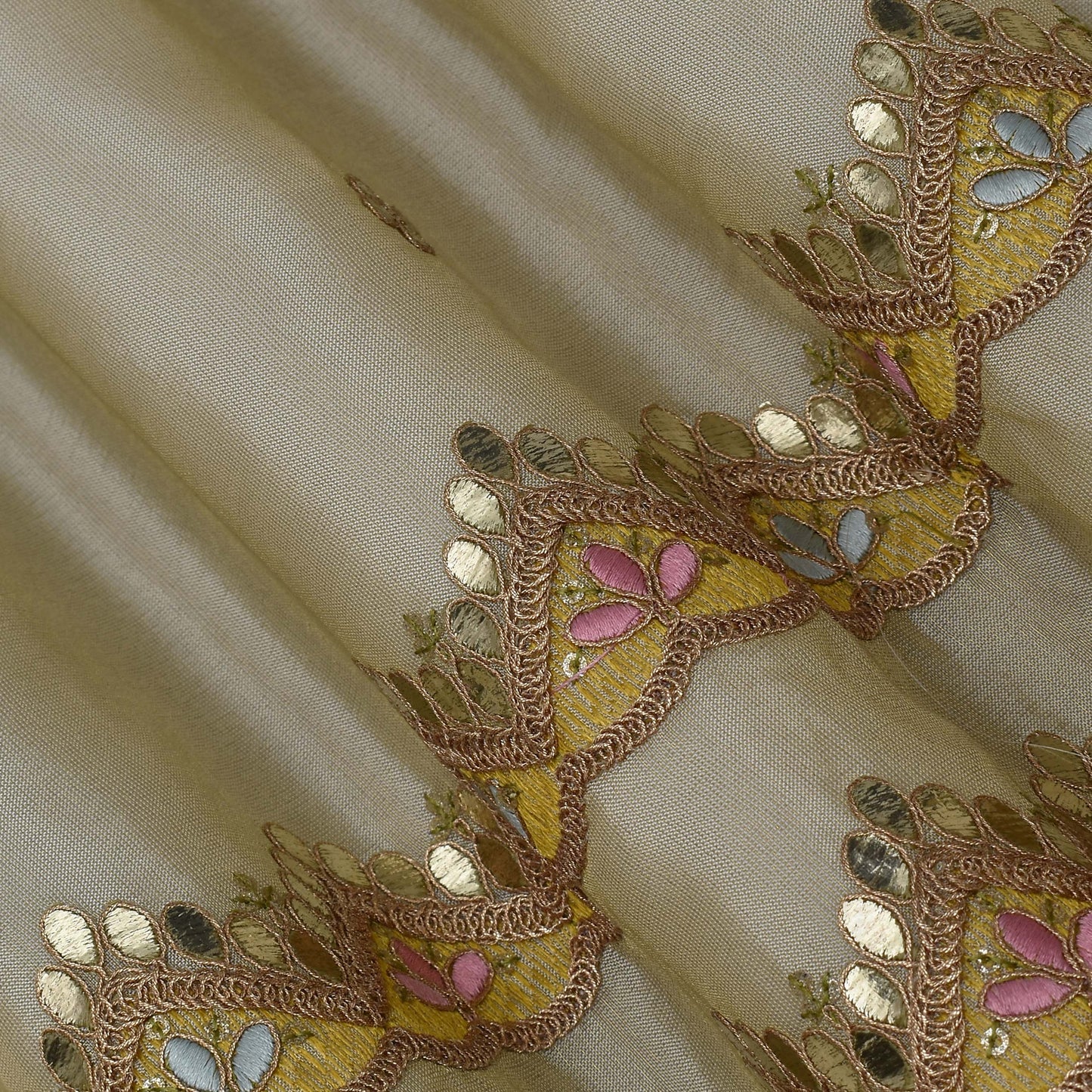 Beige Color Tissue Embroidery Fabric