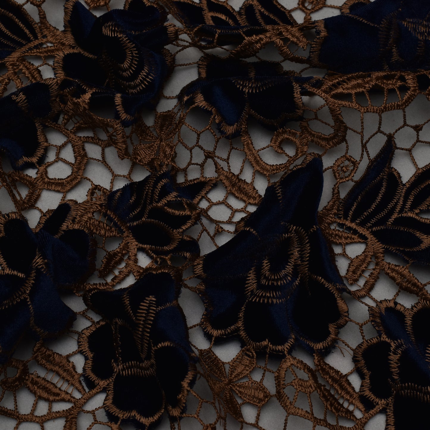 Navy Blue Color Velvet Cut Work Fabric