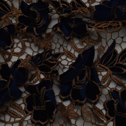 Navy Blue Color Velvet Cut Work Fabric