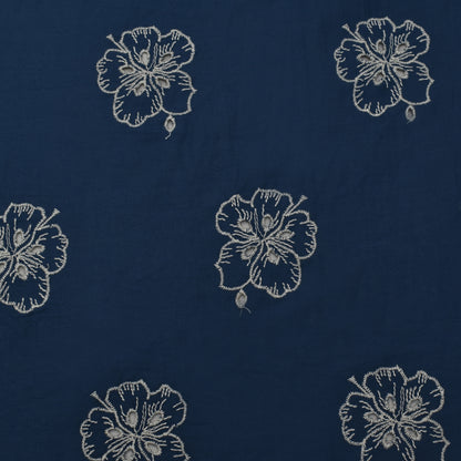 Teal Blue Color Cotton Chikan Embroidery Fabric
