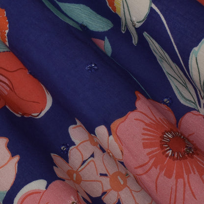 Multi Color Mulmul Print Booti Fabric