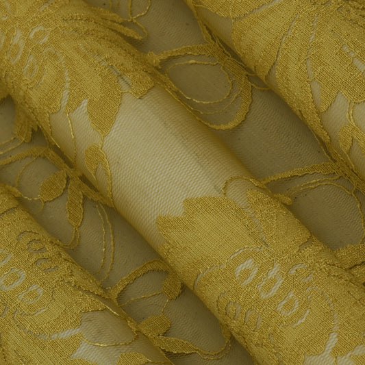 Yellow Color Chantilly Lace Fabric