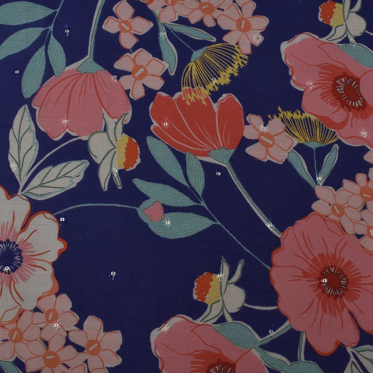 Multi Color Mulmul Print Booti Fabric