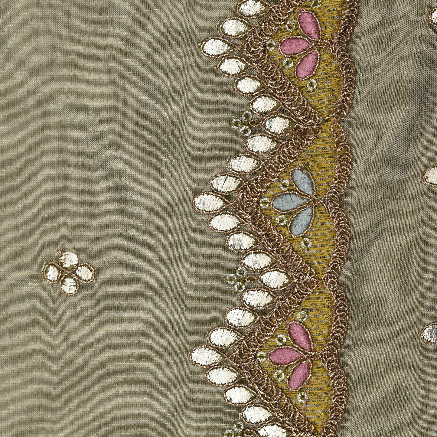 Beige Color Tissue Embroidery Fabric