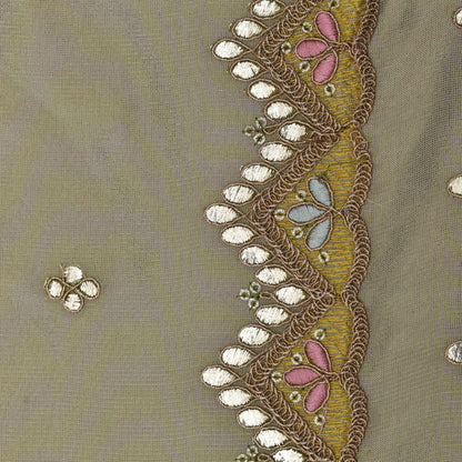 Beige Color Tissue Embroidery Fabric