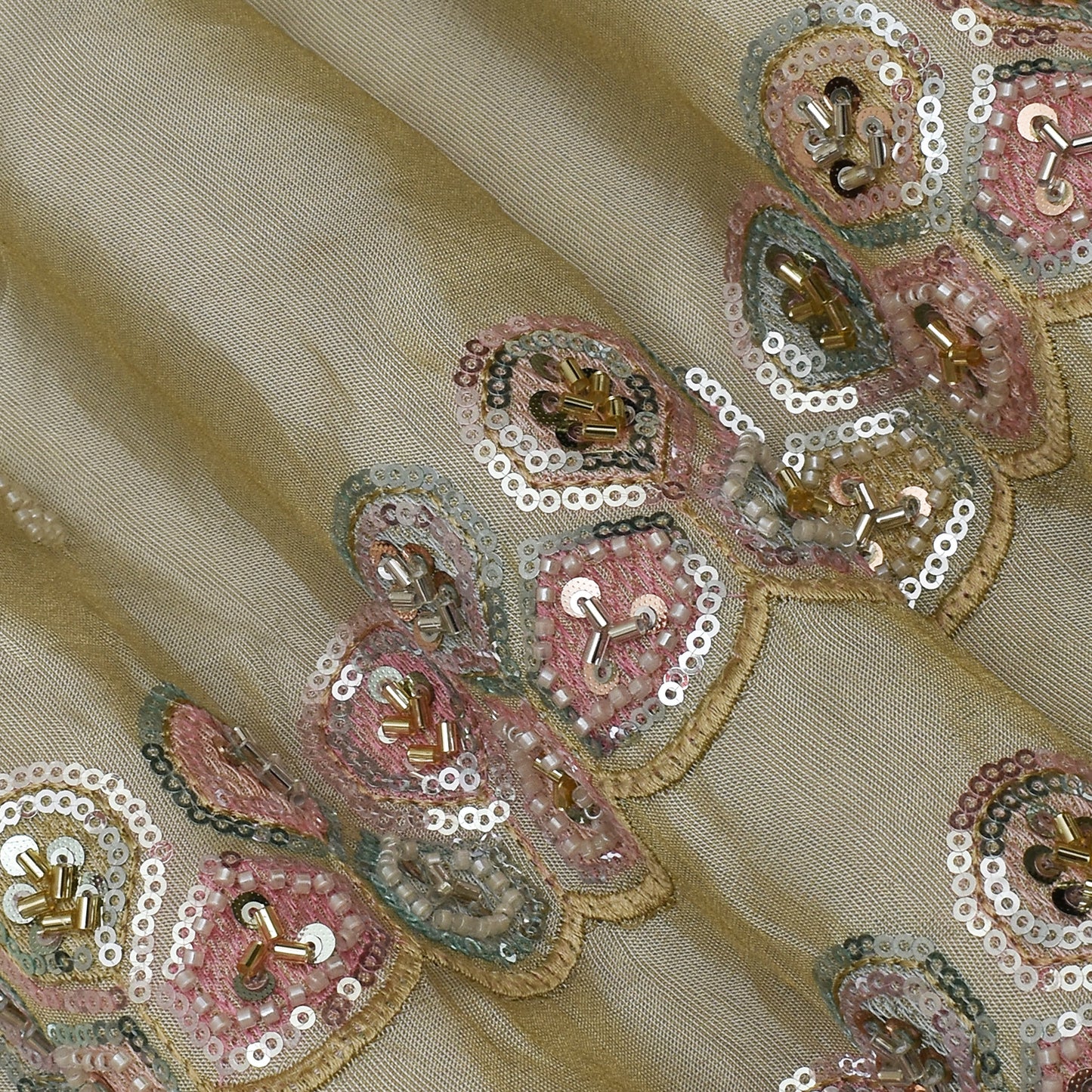 Beige Color Tissue Embroidery Fabric
