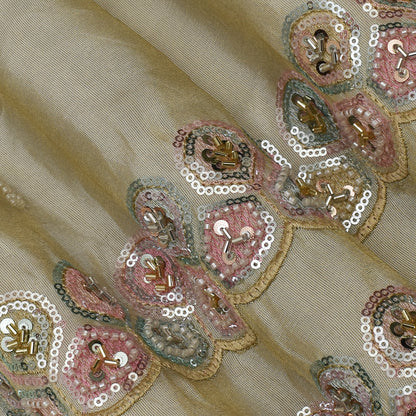 Beige Color Tissue Embroidery Fabric
