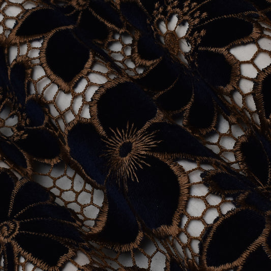 Navy Blue Color Velvet Cut Work Fabric
