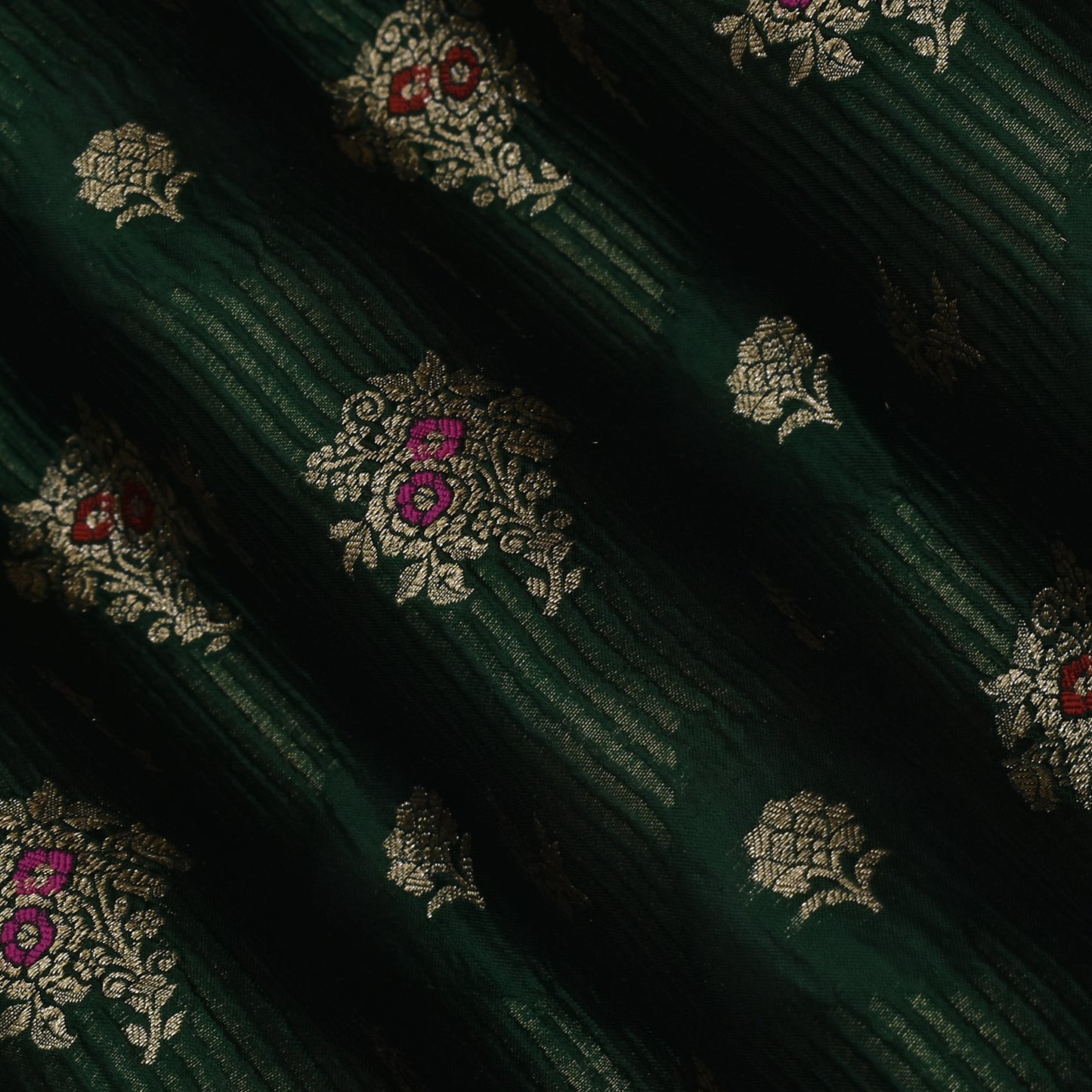 Bottle Green Color Katan Meena Brocade Fabric