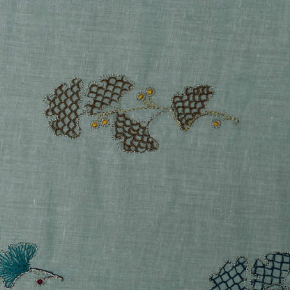 Sea Green Color Cotton Embroidery Fabric