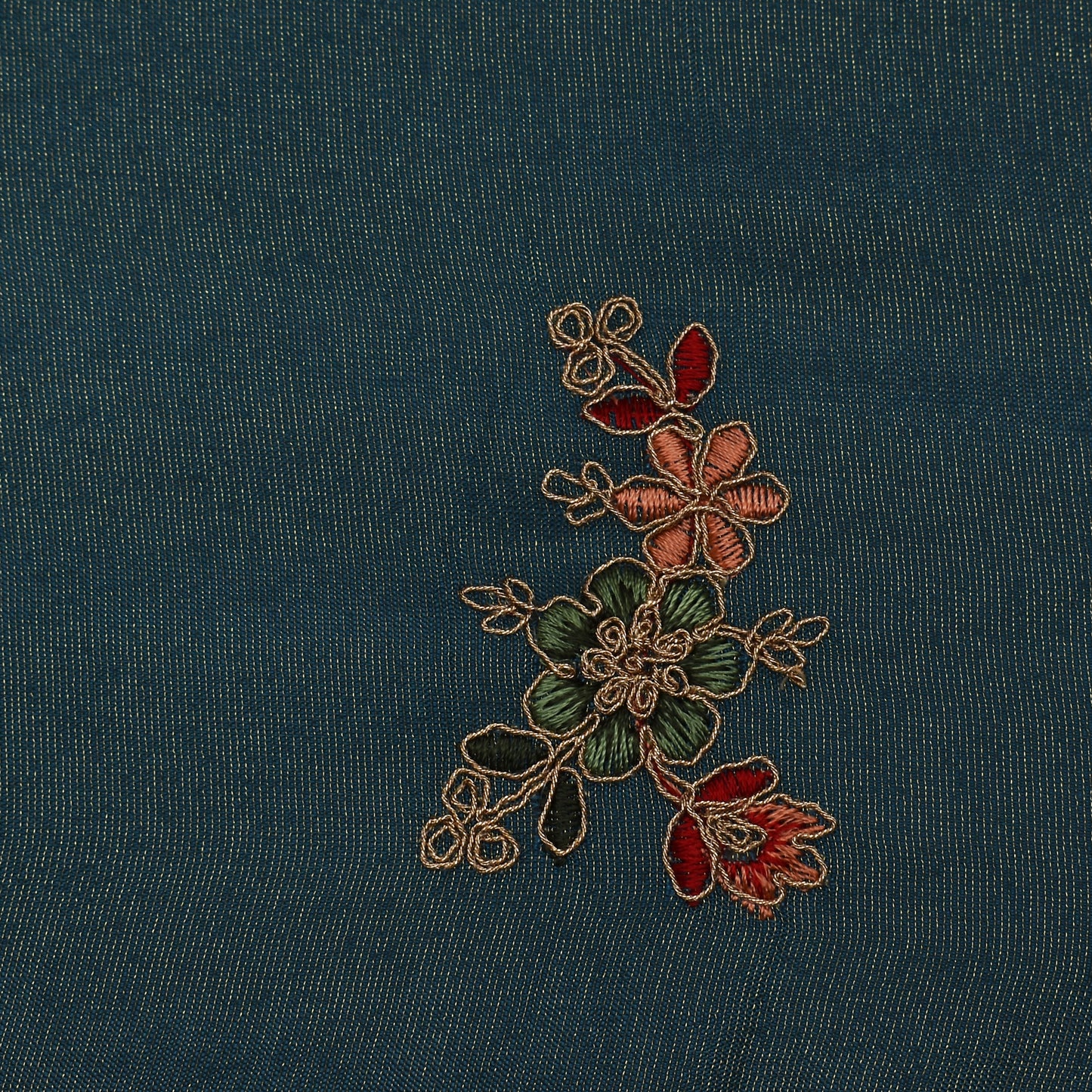 Teal Blue Color Tissue Booti Embroidery Fabric