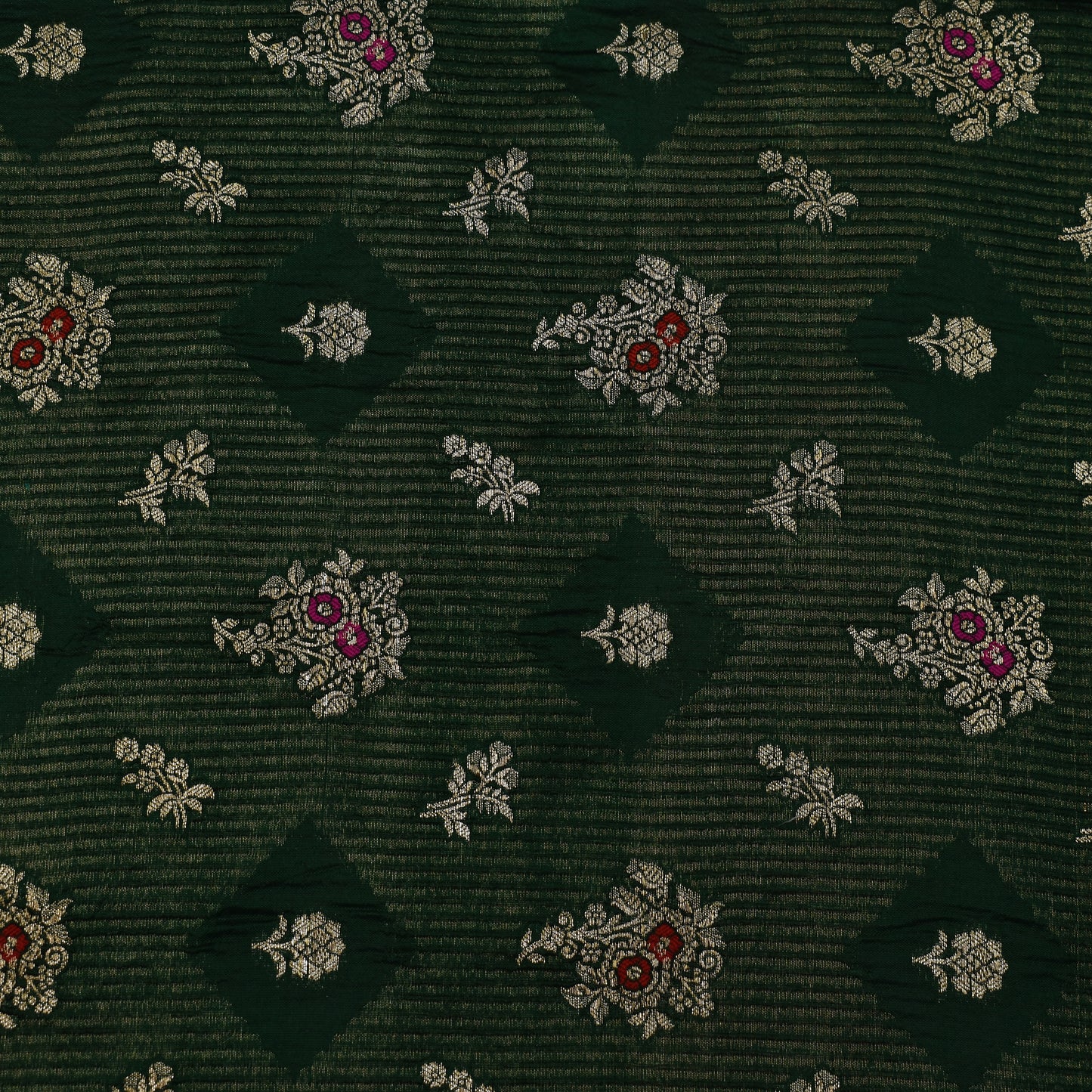 Bottle Green Color Katan Meena Brocade Fabric