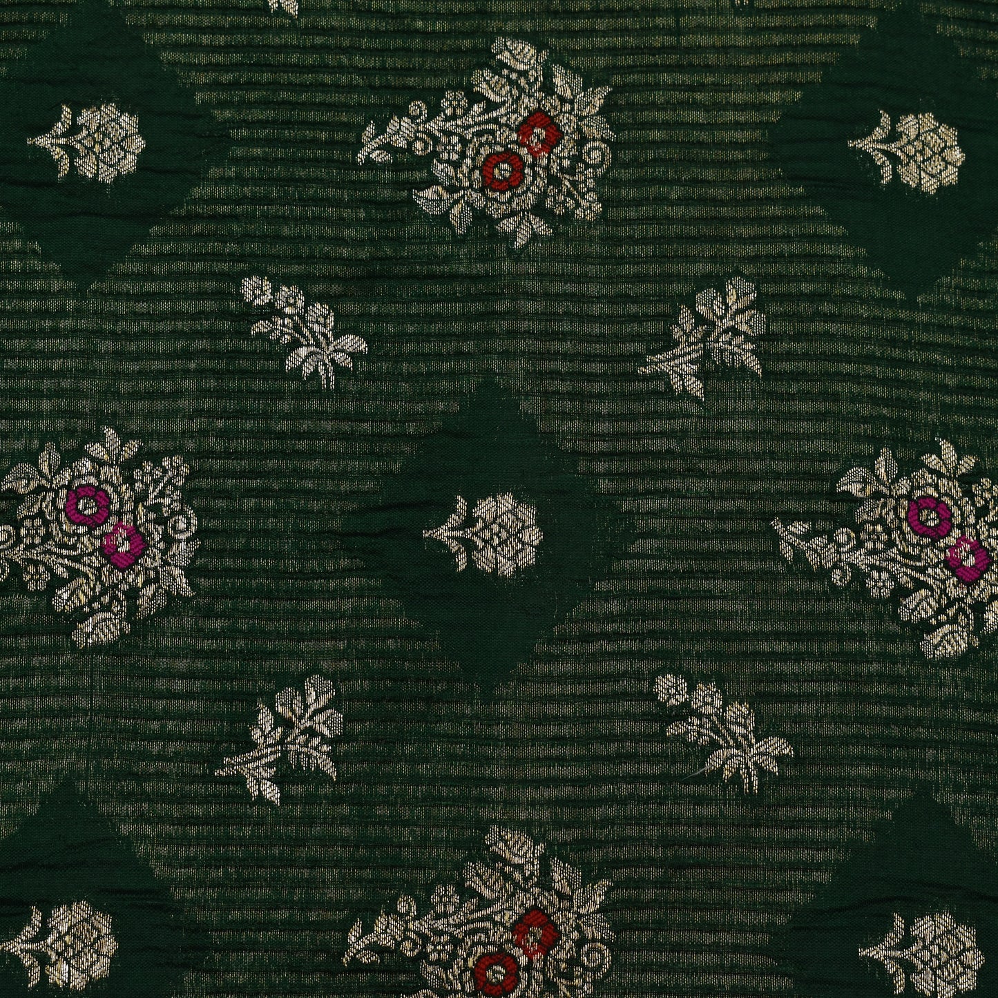 Bottle Green Color Katan Meena Brocade Fabric