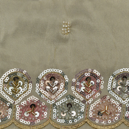 Beige Color Tissue Embroidery Fabric