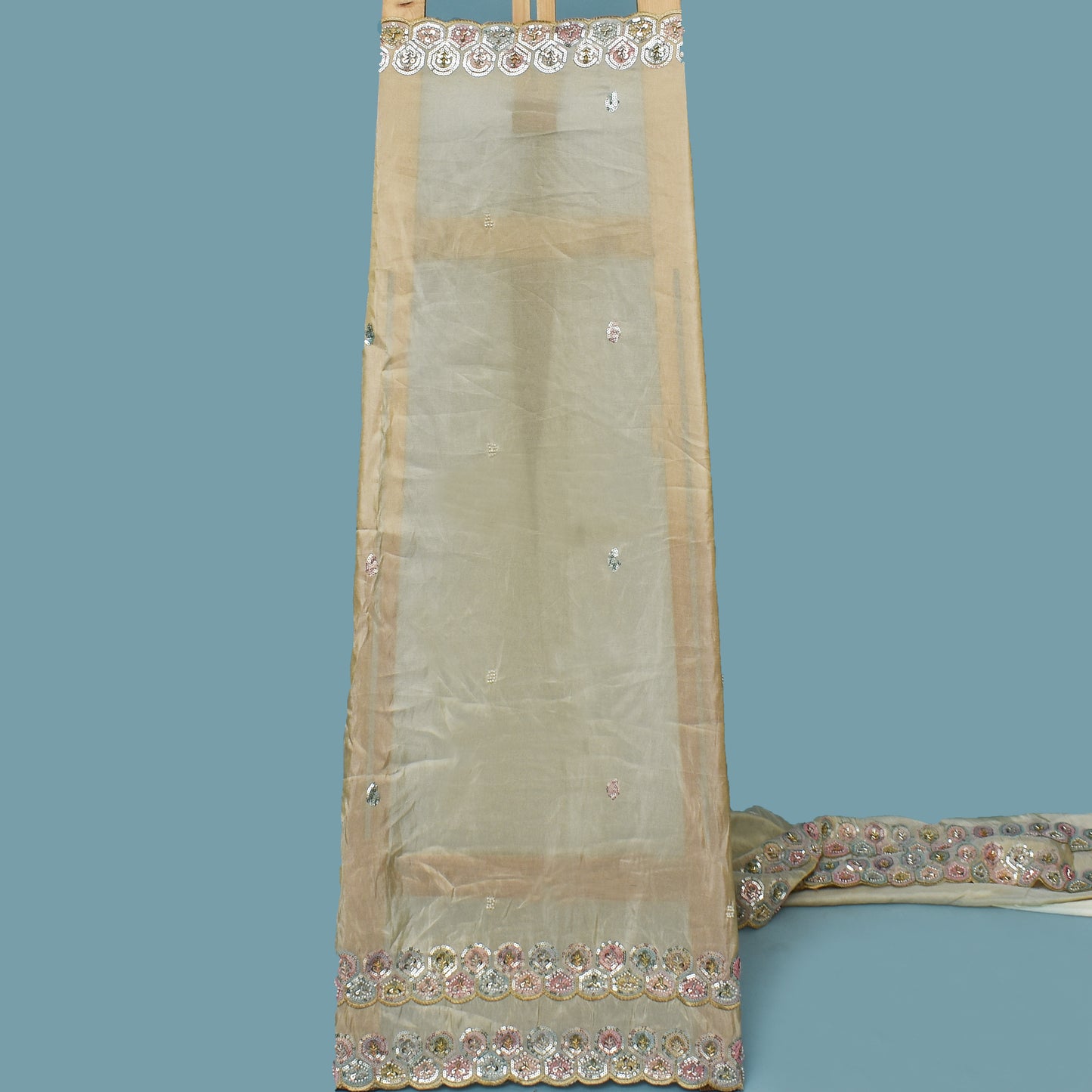 Beige Color Tissue Embroidery Fabric